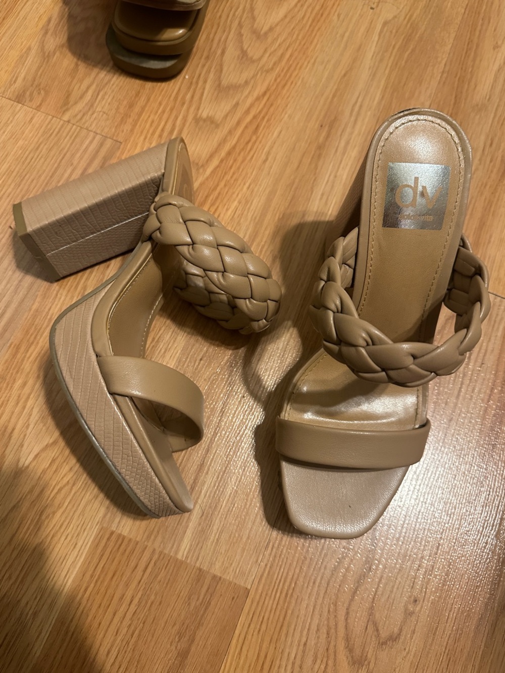 DV by Dolce Vita Braided Strap Platform Block Heels in Tan